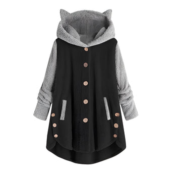 Plus size women's winter pullover hoodie in black, featuring a cozy fleece material with long sleeves and a hooded neck design, available in 5XL size.