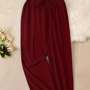 Burgundy high-waist wide-leg women's office pants.