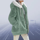 Burgundy teddy jacket with sherpa lining, featuring a hood, long sleeves, and a cozy design for women, shown in a large size.