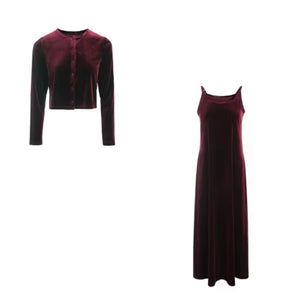 Burgundy Velvet Maxi Dress & Cropped Jacket - Women's Formal Wear