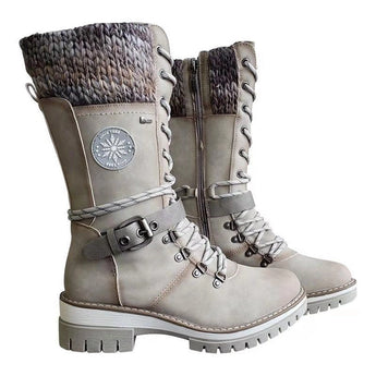 Burgundy women's combat boots with chunky soles, featuring quilted panels and lace-up design.