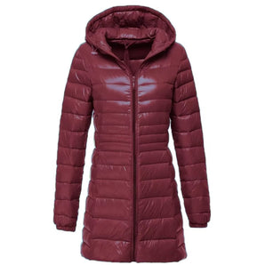 Burgundy Women's Hooded Quilted Parka - Slim Fit Insulated Coat