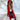 Burgundy women's long puffer coat with detachable hood, shown in red, size 3XL, worn by a model who accessorizes with glasses.