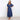 Dark blue midi dress with ruffle skirt and flutter sleeves, featuring a fitted waist and elegant shoulder design, suitable for daytime wear.