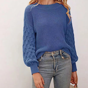 Cerulean Blue Cable Knit Sweater - Women's Fall Fashion Jumper