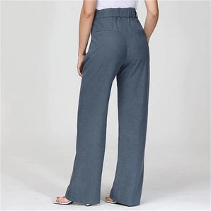 Charcoal gray high waist wide-leg trousers for women.