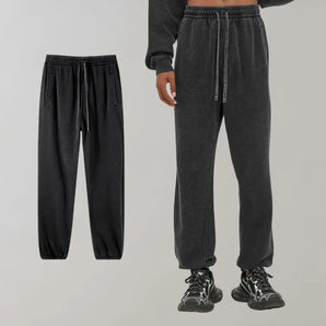 Men's charcoal grey fleece joggers with a winter warm drawstring waist, featuring a casual and comfortable fit.