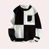 Chic black and white luxury ribbed cotton knit pullover in size XL, featuring a stylish high collar, long sleeves, and a comfortable fit, ideal for casual or sportswear settings.