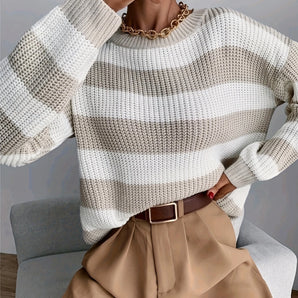 Chic Chunky Knit Striped Sweater - Women's Fall Fashion