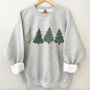 Christmas Tree Sweatshirt | Cozy Grey Crew Neck with Embroidery