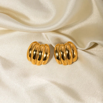 Chunky 18K gold plated dome earrings, bold statement fashion jewelry, featuring a shiny, smooth finish.