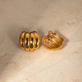 Chunky 18K Gold Plated Dome Earrings - Bold Statement Fashion Jewelry featuring oval-shaped, bold design with a smooth, shiny gold finish.