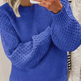 Cream-colored chunky knit sweater featuring balloon sleeves, shown in an oversized fit on a mannequin, showcasing the blue color variant in size 5XL.
