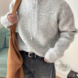 Chunky Knit Oversized Gray Hoodie in XL size, featuring a unisex design ideal for winter wear.