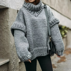 Chunky Knit Oversized Turtleneck Sweater - Women's Winter Fashion