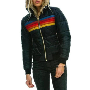 Black color-block puffer jacket with a high collar and long sleeves, designed for winter insulation, shown in size 3XL.