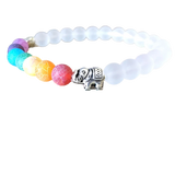 Colorful Chakra Healing Bracelet with Buddha Charm featuring multi-colored beads and natural materials, designed for yoga and meditation practices.