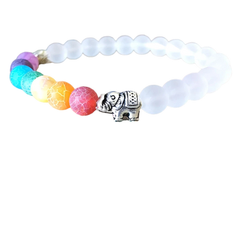Colorful Chakra Healing Bracelet with Buddha Charm featuring multi-colored beads and natural materials, designed for yoga and meditation practices.