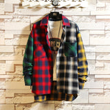 Men's Beauvais checkered shirt in red with a colorful plaid pattern, long sleeves, and a classic dress shirt collar, size XL.