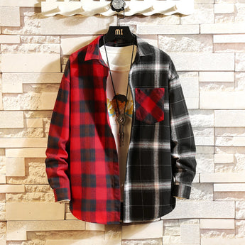 Men's plaid shirt featuring a red and black checkered pattern, in size XL, with long sleeves and a classic collar.