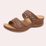 Brown bohemian beaded slip-on sandals for women, featuring a colorful design with intricate beading and leather material, ideal for summer wear.
