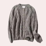Gray Coral Lace Cardigan in XL size, featuring a lightweight floral knit pattern, long sleeves, and a woolen texture, designed for women.