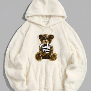 Cozy Kids White Teddy Bear Plush Hoodie in Winter Fleece, shown in size 4XL, featuring a soft white material with long sleeves, designed for warmth and comfort.
