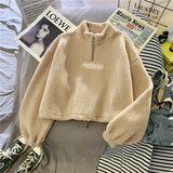 Cozy Teddy Fleece Half-Zip Pullover in a warm blue sherpa material, showcased in a khaki color, size XXL, featuring long sleeves and a half-zippered collar design.
