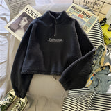 Cozy Teddy Fleece Half-Zip Pullover in Warm Blue, featuring a soft sherpa texture with a half-zip closure, displayed in black color and size XXL.