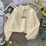 Cozy Teddy Fleece Half-Zip Pullover in warm blue, featuring a soft sherpa texture with a half-zip design, long sleeves, and a comfortable collar, displayed in an apricot color, sized XXL.