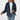 Cozy Women's Fleece Teddy Bear Jacket in Blu Navy color, Sherpa lined for winter fashion, featuring a smiling woman wearing the jacket with visible shoulder, arm, neck, sleeve, and waist details, highlighting the collar and overall warm, stylish design.