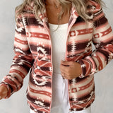 Cozy Women's Southwestern Plush Fleece Zip-Up Jacket featuring a soft, white plush fabric design with a high collar and long sleeves, showcased on a model for a stylish and comfortable outerwear look.