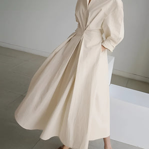 Cream Luxury Designer Oversized Trench Coat with Wide Collar