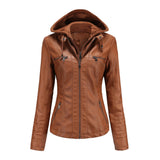 Cream women's fitted leather jacket in camel color, featuring zipper details and a classic collar. The jacket has long sleeves and is made from natural leather material, available in 4XL size.