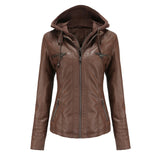 Cream women's fitted leather jacket with zipper details, shown in coffee color, featuring long sleeves, a structured collar, and crafted from natural leather material.