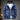 Men's distressed light wash hooded denim jacket in electric blue, featuring long sleeves, a button-up front, and a collar, designed for streetwear fashion in size 4XL.