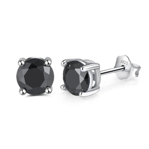 Effie Queen Black Cubic Zirconia 925 Sterling Silver Stud Earrings with round black gemstones in a circular metal setting.