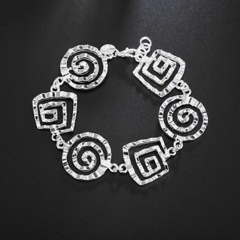 Elegant 925 Sterling Silver Geometric Bracelet with Adjustable Clasp, featuring a modern and artistic design with circular patterns.