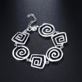 Elegant 925 Sterling Silver Geometric Bracelet with Adjustable Clasp featuring interlocking circles on a metal chain.
