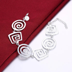 Elegant 925 Sterling Silver Geometric Bracelet with Adjustable Clasp, 25cm 10 inches, showcasing intricate geometric patterns and a polished silver finish.