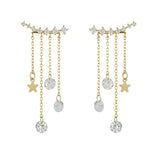Elegant gold chain drop earrings featuring crystal star charms for women.