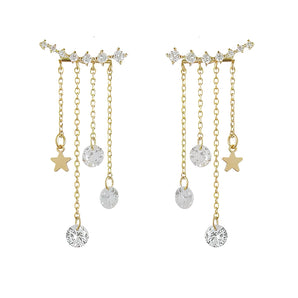 Elegant gold chain drop earrings featuring crystal star charms for women.