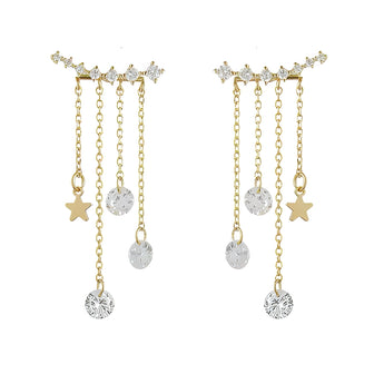 Elegant gold chain drop earrings featuring crystal star charms for women.