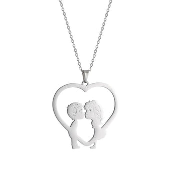 Elegant gold and silver heart-shaped couple necklace with a chain, perfect as a romantic anniversary gift.