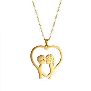 Elegant gold heart-shaped couple necklace with chain, perfect romantic anniversary gift.