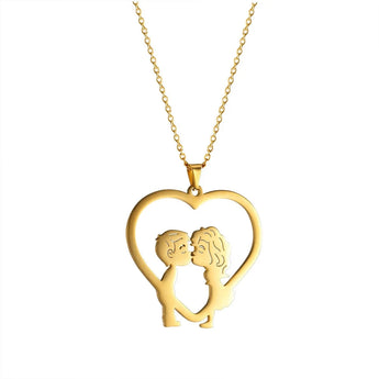 Elegant gold heart-shaped couple necklace with chain, perfect romantic anniversary gift.