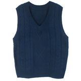 Elegant gray cable knit men's sleeveless wool sweater vest displayed on a white background, highlighting the intricate knit pattern and the soft woolen texture.