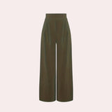 Elegant high-waist wide-leg palazzo pants in light green, size 2XL, displayed on a mannequin wearing a grey blazer over a sleeveless shirt.