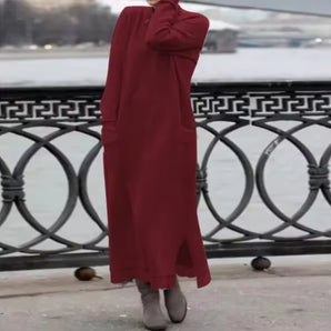 Elegant Long Red Velvet Gown - Unique Sleeves, Winter Fashion