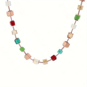 Elegant multicolor gemstone choker necklace with various beads and natural materials, showcasing a trendy and luxury design.